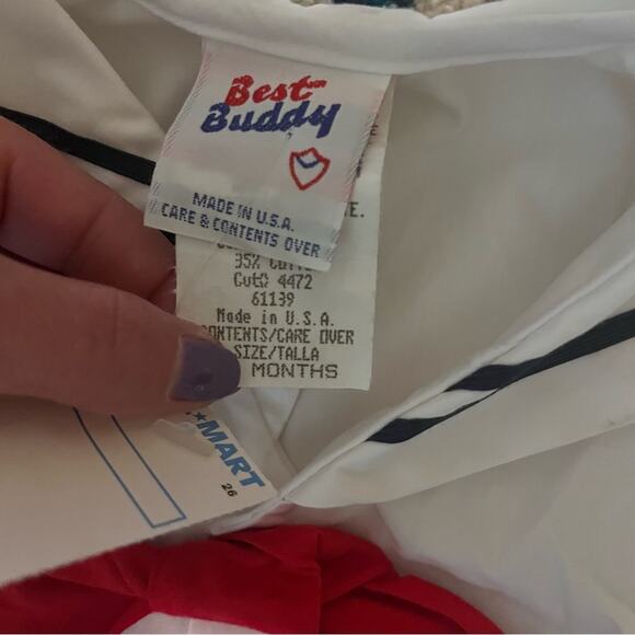 Vtg Baby Sailor Americana 4th of July Striped Overall Shorts Shirt Set Deadstock - Picture 7 of 8